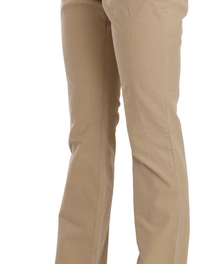 Just Cavalli Beige Cotton Mid Waist Straight Trousers Pants