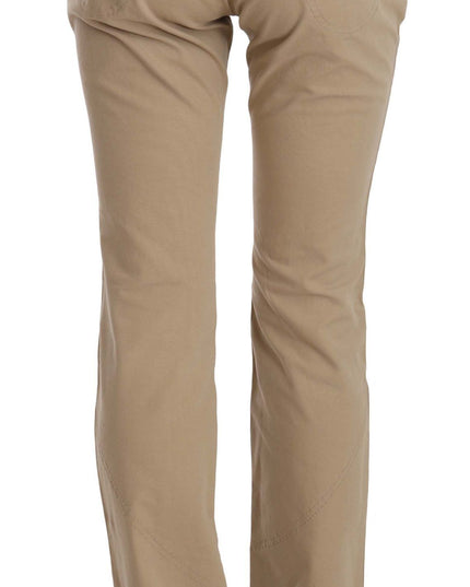Just Cavalli Beige Cotton Mid Waist Straight Trousers Pants
