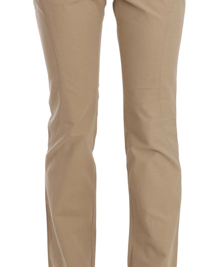 Just Cavalli Beige Cotton Mid Waist Straight Trousers Pants