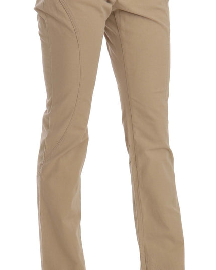 Just Cavalli Beige Cotton Mid Waist Straight Trousers Pants