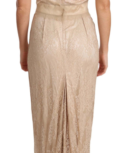 Dolce & Gabbana Beige Lace Spaghetti Strap Sheath Dress