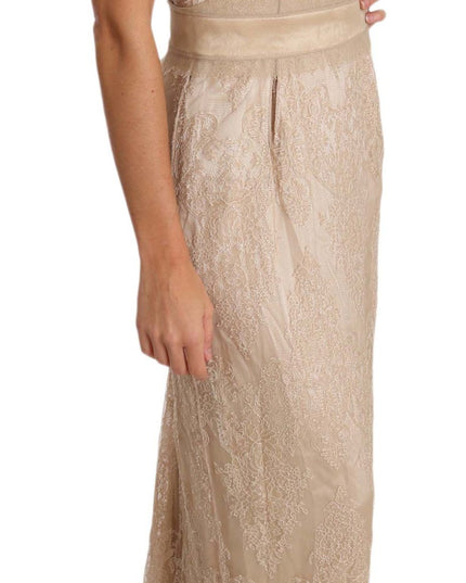 Dolce & Gabbana Beige Lace Spaghetti Strap Sheath Dress