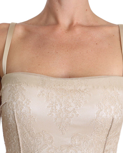 Dolce & Gabbana Beige Lace Spaghetti Strap Sheath Dress