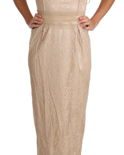 Dolce & Gabbana Beige Lace Spaghetti Strap Sheath Dress