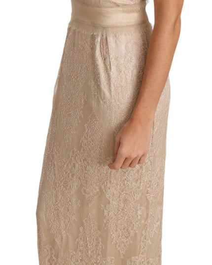 Dolce & Gabbana Beige Lace Spaghetti Strap Sheath Dress