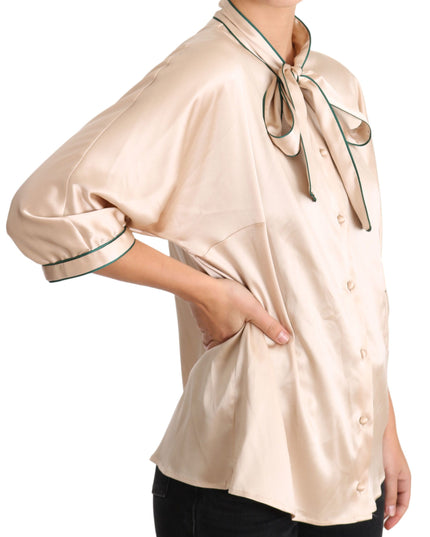 Dolce & Gabbana Beige Ribbon Silk Stretch Top Blouse