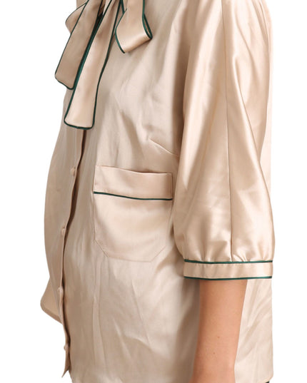 Dolce & Gabbana Beige Ribbon Silk Stretch Top Blouse