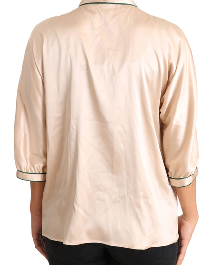 Dolce & Gabbana Beige Ribbon Silk Stretch Top Blouse