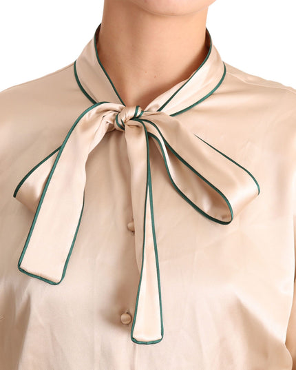 Dolce & Gabbana Beige Ribbon Silk Stretch Top Blouse