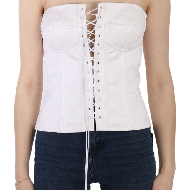 Dolce & Gabbana White PALERMO Cotton Bustier Top Corset