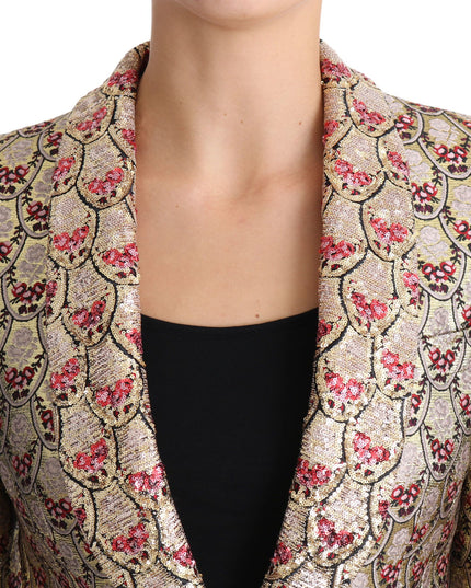 Dolce & Gabbana Gold Floral Sequined Blazer Coat Jacket