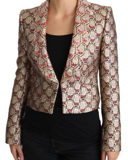 Dolce & Gabbana Gold Floral Sequined Blazer Coat Jacket
