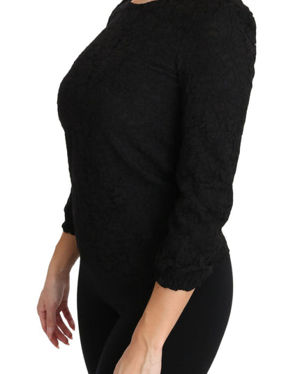 Dolce & Gabbana Black Floral Lace Zipper Top Blouse