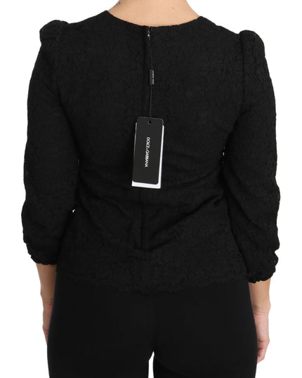 Dolce & Gabbana Black Floral Lace Zipper Top Blouse