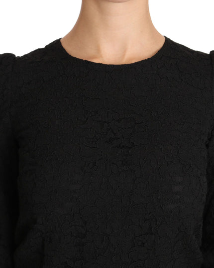 Dolce & Gabbana Black Floral Lace Zipper Top Blouse
