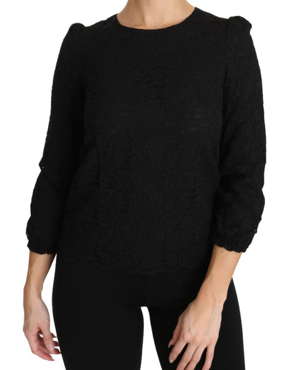 Dolce & Gabbana Black Floral Lace Zipper Top Blouse