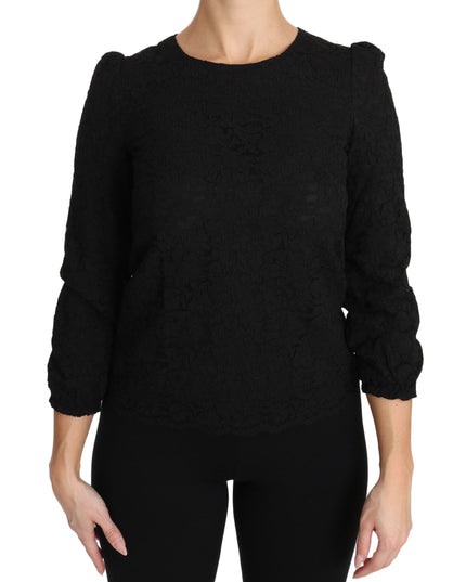 Dolce & Gabbana Black Floral Lace Zipper Top Blouse