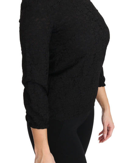 Dolce & Gabbana Black Floral Lace Zipper Top Blouse