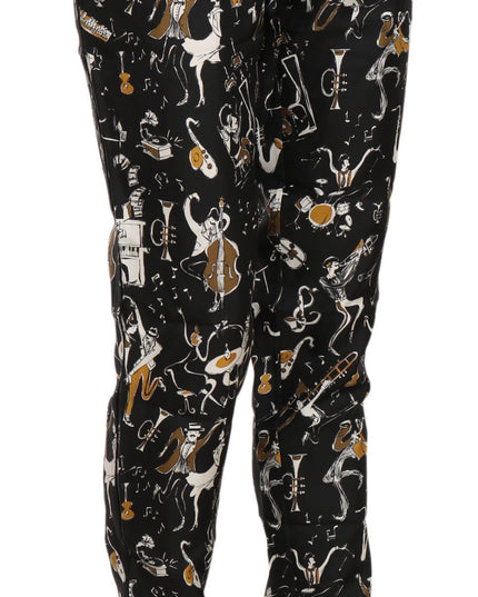 Dolce & Gabbana Black Jazz Club Print High Waist Tapered Pants