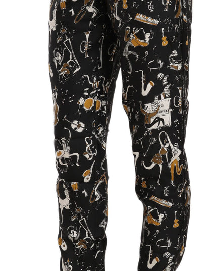 Dolce & Gabbana Black Jazz Club Print High Waist Tapered Pants