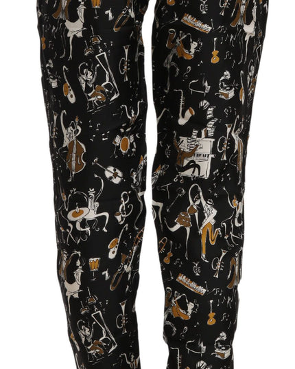 Dolce & Gabbana Black Jazz Club Print High Waist Tapered Pants