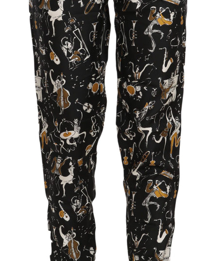 Dolce & Gabbana Black Jazz Club Print High Waist Tapered Pants
