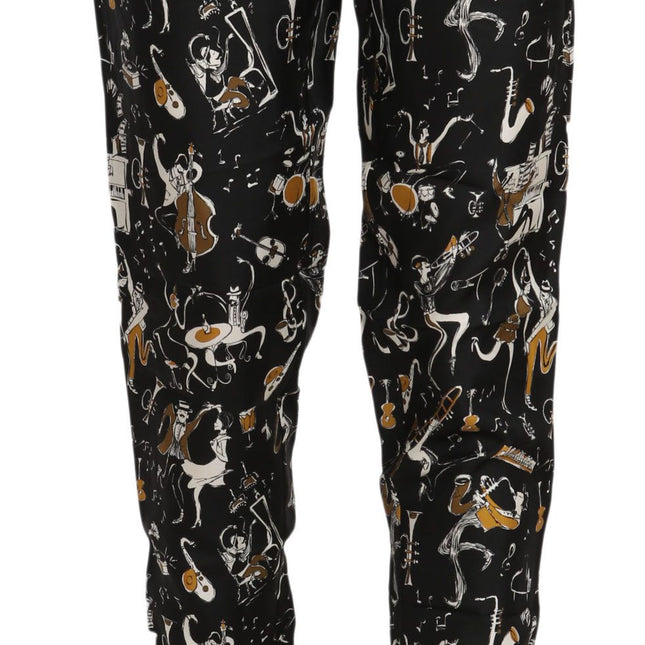 Dolce & Gabbana Black Jazz Club Print High Waist Tapered Pants