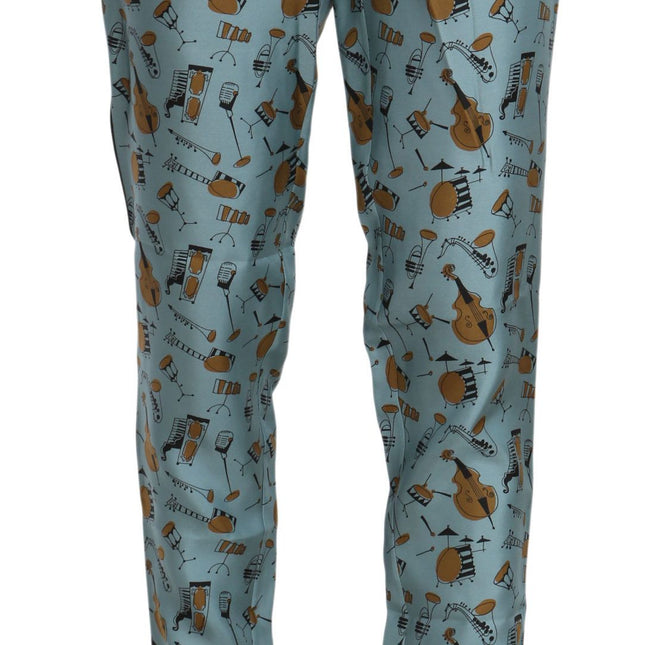 Dolce & Gabbana Blue Musical Instruments Print Tapered Pants