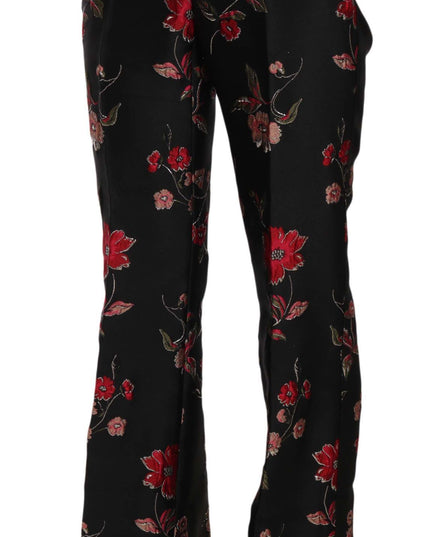 Dolce & Gabbana Floral Print Black Boot Cut Trouser Pants