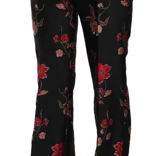 Dolce & Gabbana Floral Print Black Boot Cut Trouser Pants