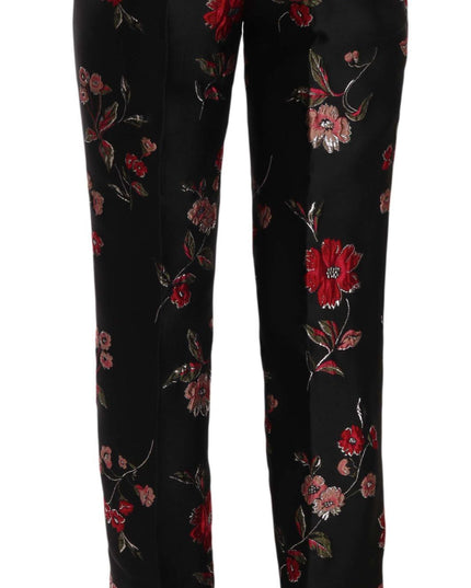 Dolce & Gabbana Floral Print Black Boot Cut Trouser Pants