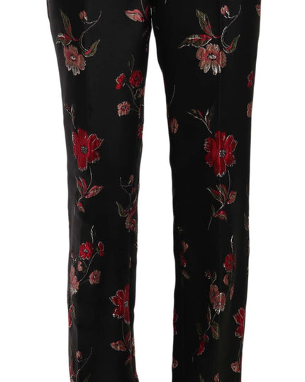 Dolce & Gabbana Floral Print Black Boot Cut Trouser Pants