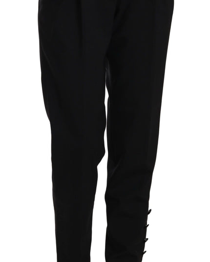 Dolce & Gabbana Black Button Pleated Tapered Trouser Pants