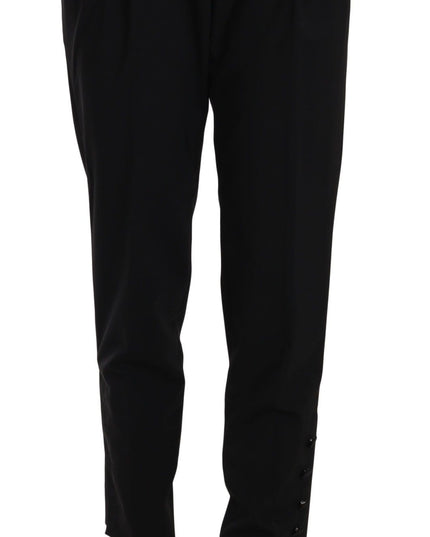 Dolce & Gabbana Black Button Pleated Tapered Trouser Pants