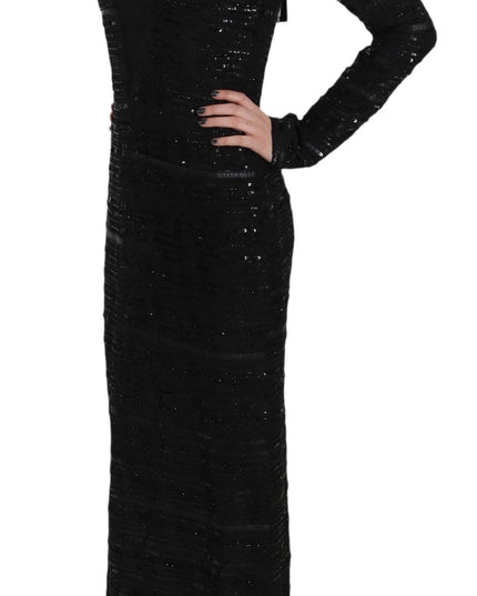 John Richmond Black Silk Full Length Sequined Gown Dress