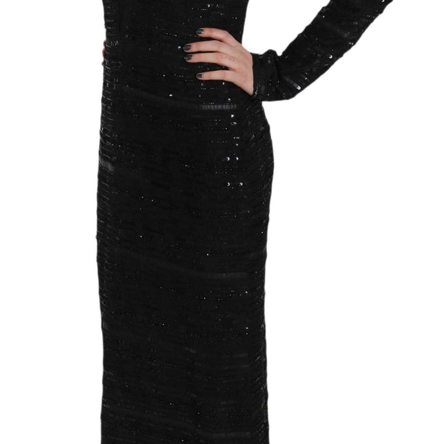 John Richmond Black Silk Full Length Sequined Gown Dress
