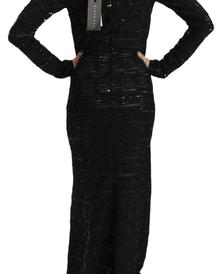 John Richmond Black Silk Full Length Sequined Gown Dress