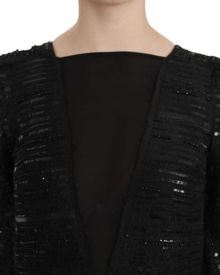 John Richmond Black Silk Full Length Sequined Gown Dress