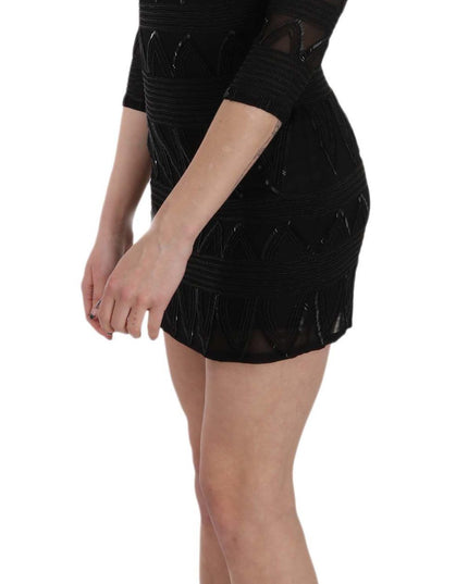 John Richmond Black Silk Sequined Mini Shift Gown