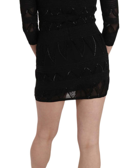 John Richmond Black Silk Sequined Mini Shift Gown