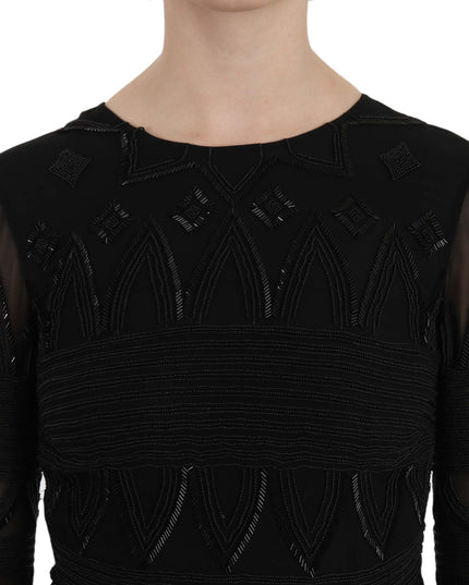 John Richmond Black Silk Sequined Mini Shift Gown