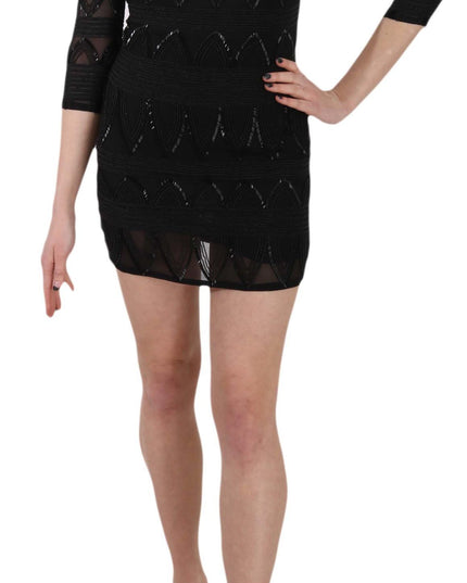 John Richmond Black Silk Sequined Mini Shift Gown