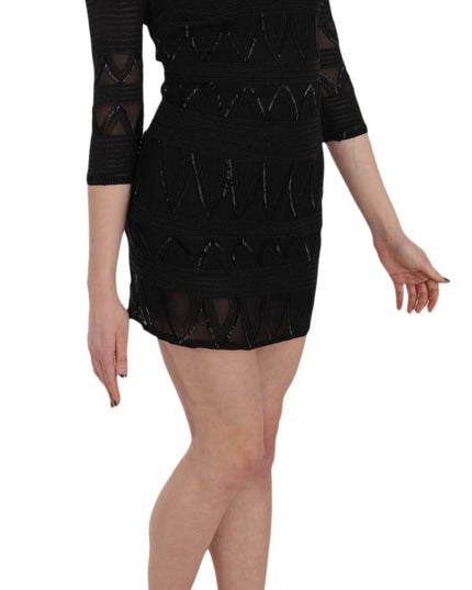 John Richmond Black Silk Sequined Mini Shift Gown