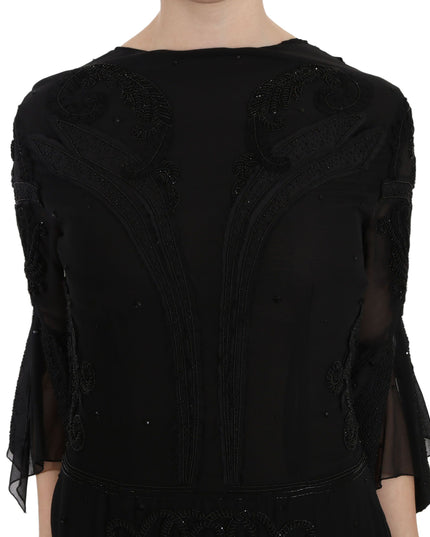 John Richmond Black Sequined Silk Mini Shift Gown