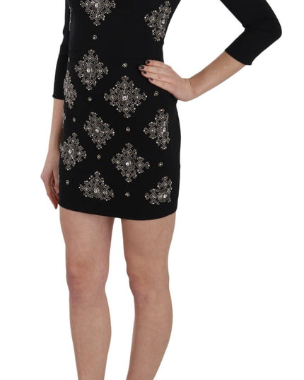 John Richmond Black Crystal Stretch Mini Shift Dress