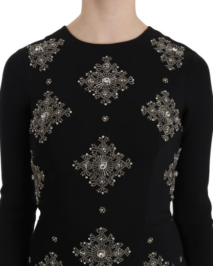 John Richmond Black Crystal Stretch Mini Shift Dress