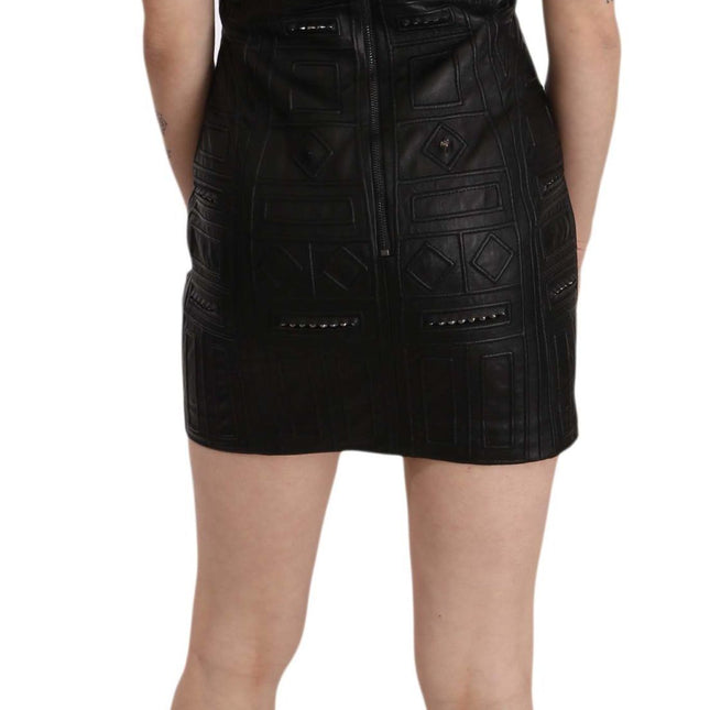 John Richmond Black Leather Studded Mini Shift Dress