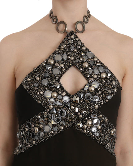 John Richmond Black Sequined Stretch Mini Shift Dress