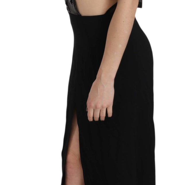 John Richmond Black Crystal Leather Gown Flare Dress