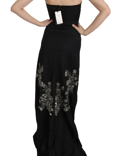 John Richmond Black Sequined Flare Ball Gown Dress